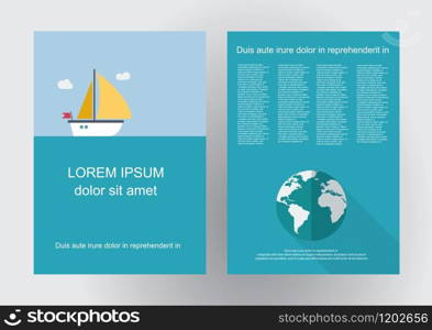 Vector brochure sailboat and skipper. flat design background
