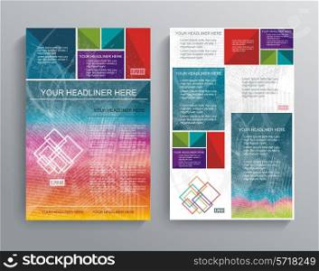 Vector brochure template design with bright cubes and and transparent flower&rsquo;s background.