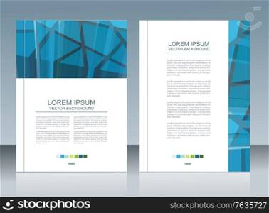 Vector brochure template design with dark blue polygonal elements.