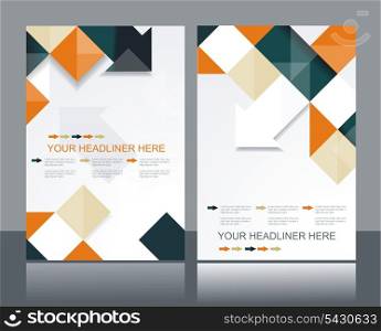 Vector brochure template design with orange &amp; black cubes and arrows elements.