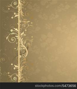 Vector brown and golden floral background for text with pattern