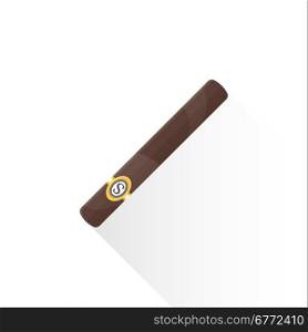 vector brown color flat design rolled cigar with brand golden label illustration isolated white background long shadow&#xA;