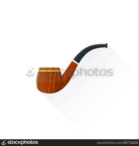 vector brown colored flat design wood textured tobacco pipe gold stripe black mouthpiece isolated illustration white background long shadow&#xA;