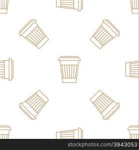 vector brown gold color outline coffee paper takeaway cup seamless pattern on white background&#xA;