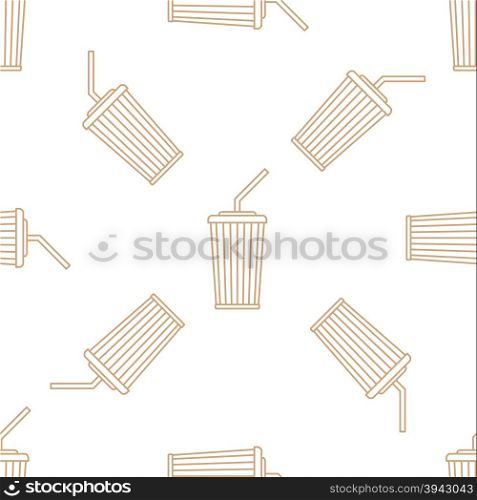 vector brown gold color outline cola soda sparkling sugar water takeaway cup straw seamless pattern on white background&#xA;