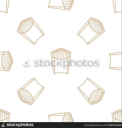 vector brown gold color outline french fries potato paper pack seamless pattern on white background&#xA;