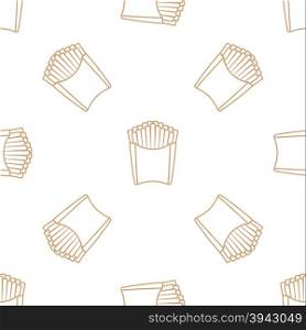 vector brown gold color outline french fries potato paper pack seamless pattern on white background&#xA;
