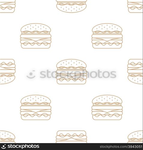 vector brown gold color outline royal double hamburger cheese tomato lettuce seamless pattern on white background&#xA;