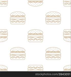 vector brown gold color outline royal double hamburger cheese tomato lettuce seamless pattern on white background&#xA;