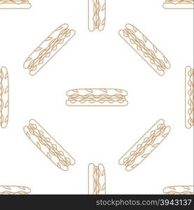 vector brown gold color outline submarine rye baguette sandwich salad ham cheese tomato seamless pattern on white background&#xA;