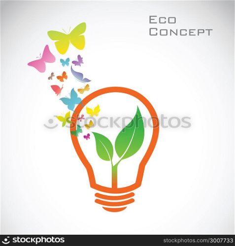 Vector bulb and butterflies and leaves. eco concept