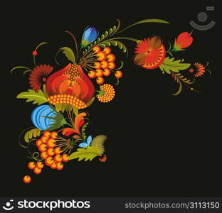 Vector bunch of flowers on a black background