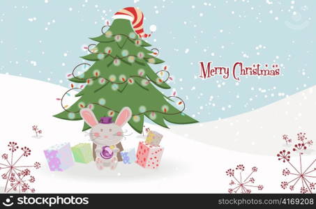 vector bunny with tree
