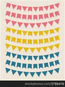 Vector bunting party flags . Vector bunting party flags set in different colors
