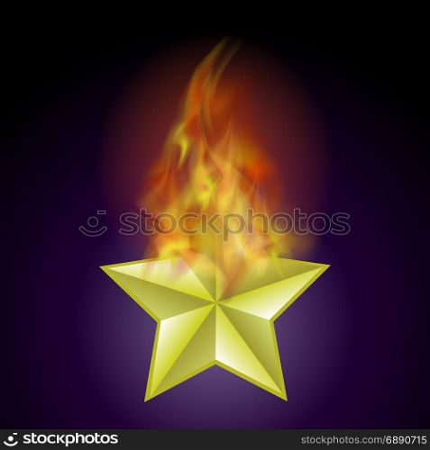 Vector Burning Star with Fire Flame Isolated on Blue Background. Vector Burning Star with Fire Flame