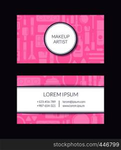Vector business card template for beauty brand or makeup artist with flat style makeup and skincare with circle, rectangle, stripes and shadows illustration. Vector business card template for beauty brand or makeup artist with flat style makeup and skincare