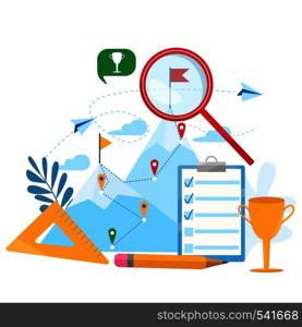 Vector business concept illustration of goal-setting. Achievement, career, reaching aim, motivation, growth, leadership. Modern flat illustration. Vector business concept illustration of goal-setting. achievement, career, reaching aim, motivation, growth, leadership.