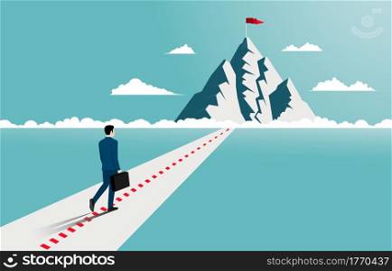 Vector business concept illustration with businessman standing look at the mountain. success goal, leadership, business for growth, new goals, aspirations, motivation