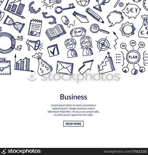 Vector business doodle icons background with place for text illustration. Vector business doodle icons background illustration