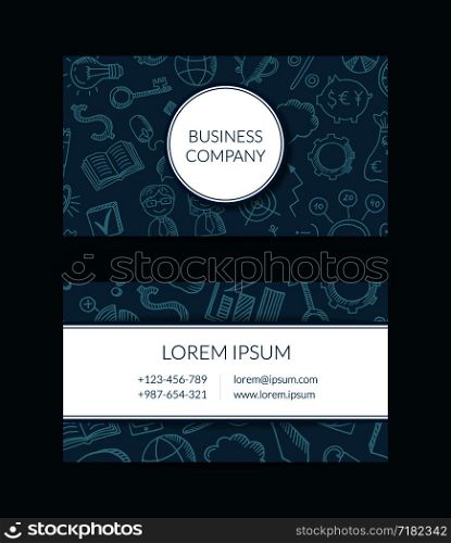 Vector business doodle icons business card template illustration isolated on background. Vector business doodle icons business card template illustration