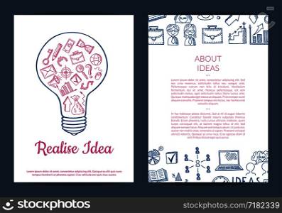 Vector business doodle icons card, flyer or brochure banner and poster template illustration. Vector business doodle icons card, flyer or brochure template illustration
