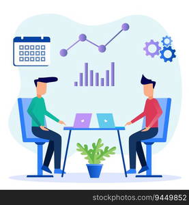 Vector business illustration, businesspeople together building word team work, abstract design graphics, construction business projects.