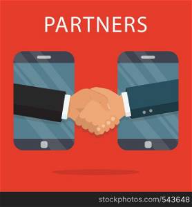 Vector business partnership illustration. Handshake. Symbol of success deal, happy business partnership, agreement. Flat design isolated on background