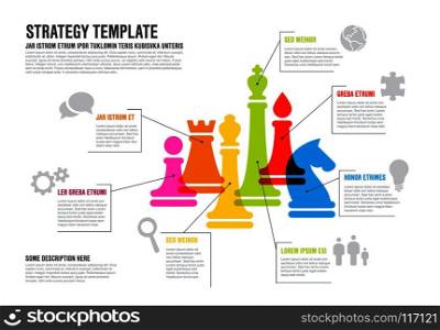 Vector business strategy infographic template with colorful chess figures. Vector business strategy infographic template infographic