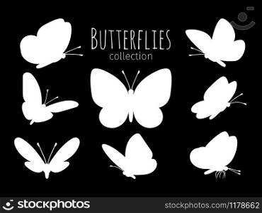Vector butterfly silhouettes. Butterflies icons collection for spring design. White butterfly silhouettes