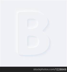 Vector button letter of alphabet B. Bright white gradient neumorphic effect character type icon. Internet gray symbol isolated on a background.