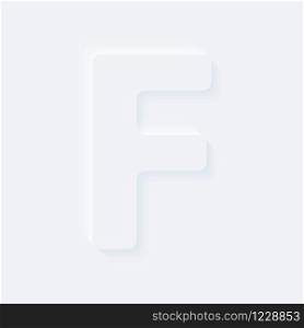 Vector button letter of alphabet F. Bright white gradient neumorphic effect character type icon. Internet gray symbol isolated on a background.