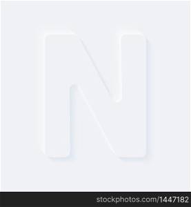 Vector button letter of alphabet N. Bright white gradient neumorphic effect character type icon. Internet gray symbol isolated on a background.