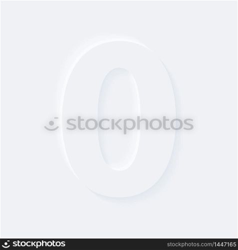 Vector button letter of alphabet number 0. Bright white gradient neumorphic effect character type icon. Internet gray symbol isolated on a background.