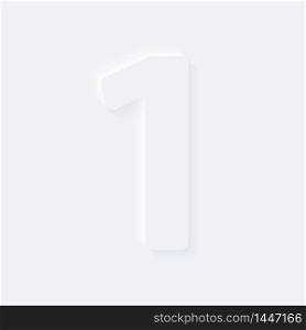 Vector button letter of alphabet number 1. Bright white gradient neumorphic effect character type icon. Internet gray symbol isolated on a background.