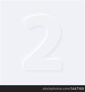 Vector button letter of alphabet number 2. Bright white gradient neumorphic effect character type icon. Internet gray symbol isolated on a background.