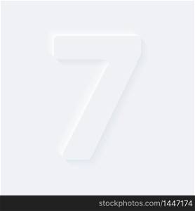 Vector button letter of alphabet number 7. Bright white gradient neumorphic effect character type icon. Internet gray symbol isolated on a background.