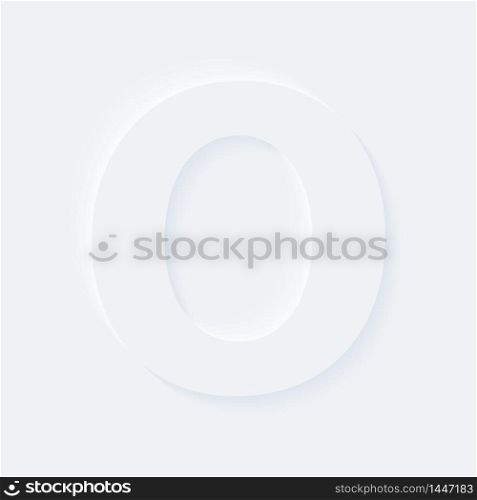 Vector button letter of alphabet O. Bright white gradient neumorphic effect character type icon. Internet gray symbol isolated on a background.