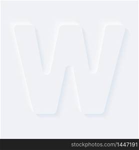 Vector button letter of alphabet W. Bright white gradient neumorphic effect character type icon. Internet gray symbol isolated on a background.