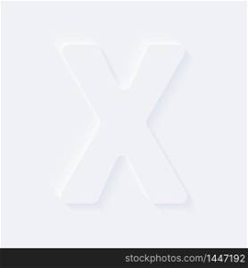 Vector button letter of alphabet X. Bright white gradient neumorphic effect character type icon. Internet gray symbol isolated on a background.
