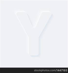 Vector button letter of alphabet Y. Bright white gradient neumorphic effect character type icon. Internet gray symbol isolated on a background.