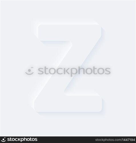 Vector button letter of alphabet Z. Bright white gradient neumorphic effect character type icon. Internet gray symbol isolated on a background.
