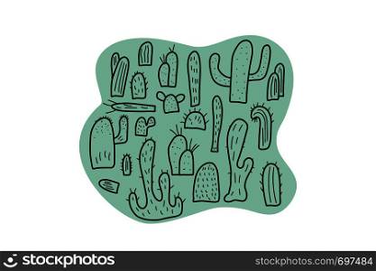 Vector cactus design set. Badge composition in doodle style.