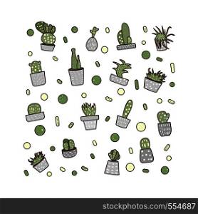 Vector cactus design set. Houseplant composition in doodle style.