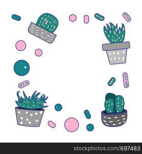 Vector cactus design set. Houseplant composition in doodle style.