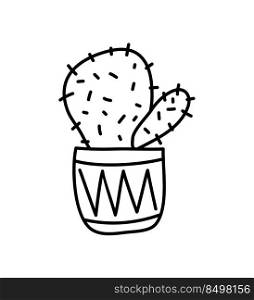 Vector Cactus potted Plant Echinocactus Houseplant monoline hand drawn on white isolated illustration scandinavian.. Vector Cactus potted Plant Echinocactus Houseplant monoline hand drawn on white isolated illustration scandinavian