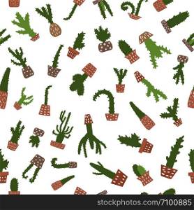 Vector cactus seamless pattern. Houseplant background in doodle style.
