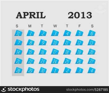 Vector calendar 2013 blue. April. Vector Illustration. EPS 10.