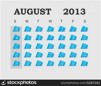Vector calendar 2013 blue. August. Vector Illustration. EPS 10.