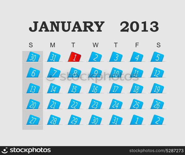 Vector calendar 2013 blue. January. Vector Illustration. EPS 10.