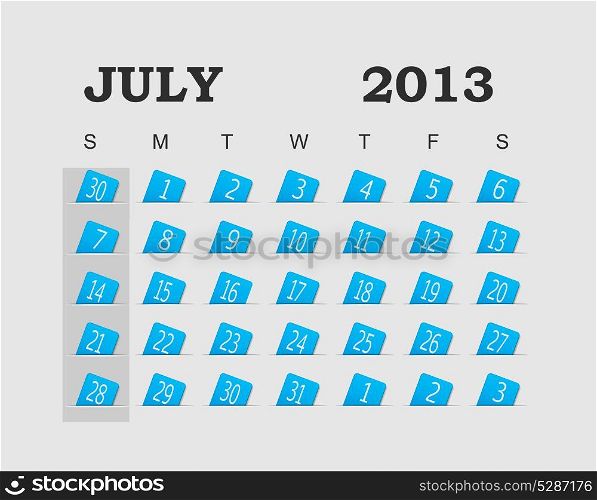 Vector calendar 2013 blue. July. Vector Illustration. EPS 10.
